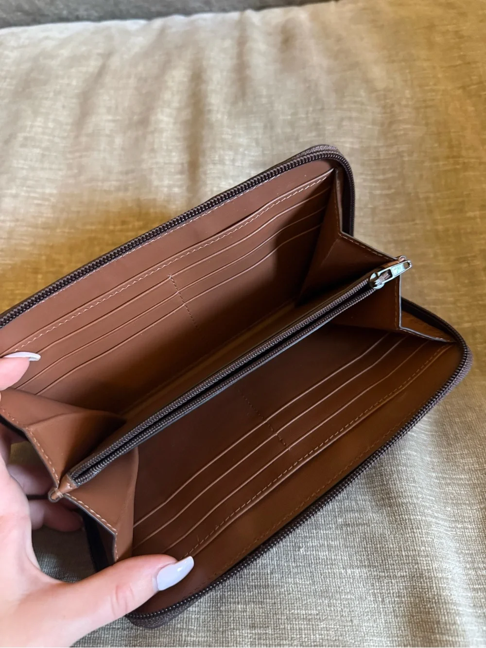 Burberry Embossed Logo Zip Wallet in Cognac Brown